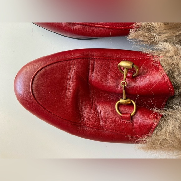 Gucci Princetown Fur-Lined Leather Mules - Red (Size 40 / US 10) - Picture 2 of 9